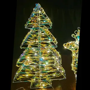 2024 New Outdoor 210cm High LED Steel Frame 3D Christmas Xmas Tree With Ribbon Holiday Decor Motif Figures Lights