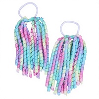 Pita Rambut Keriting Model Kuncir Tinggi dengan Ikat Rambut Pelangi Warna-warni, Pita Grosgrain Elastis Spiral untuk Acara Cheerleading