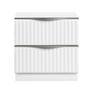 Pearl White Nightstand 2 <b>Drawers</b> Textured Panel Sleek Handles Bedside Cabinet Bedroom <b>Storage</b> <b>Drawer</b> Unit - Product Image 2