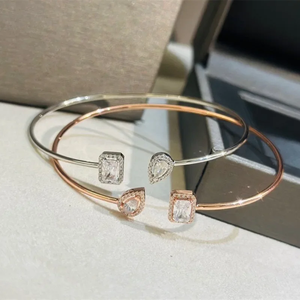 Bracelet manchette double couche en argent sterling 925 plaqué platine avec pierre naturelle, tendance et de luxe pour femme - Product Image 3