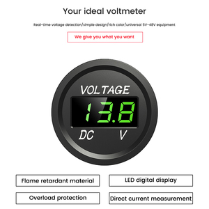 فولتميتر رقمي صغير مقاوم للماء للسيارات والدراجات النارية بشاشة LED دائرية يعمل بجهد 5-48 فولت تيار مستمر - Product Image 6