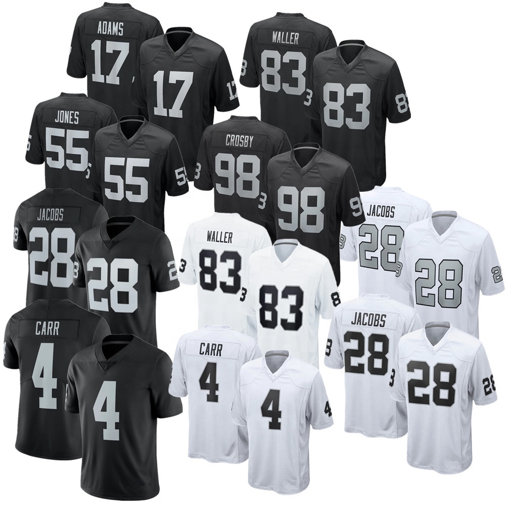 Derek Carr 4 Jersey Las Vegas 28 Jacobs 55 Chandler Jones 98 Crosb Jahitan Kaus Sepak Bola Permainan Terbatas Grosit-hitam