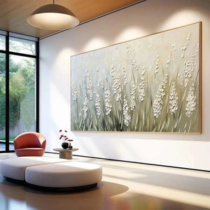 Peinture florale texturée minimaliste, art mural vert et blanc, peinture acrylique abstraite peinte à la main sur toile, pour maisons modernes et espaces hôteliers - Product Image 2