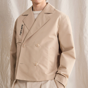 Manteau trench court croisé pour homme, col à revers, coupe décontractée, minimaliste, beige, printemps-automne - Product Image 2