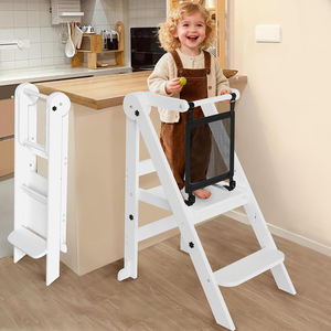 Tabouret <span class=keywords><strong>de</strong></span> cuisine pliable en <span class=keywords><strong>bois</strong></span> pour enfants à 3 hauteurs réglables, tour d'apprentissage Montessori pour enfants avec barres <span class=keywords><strong>de</strong></span> sécurité - Product Image 6