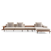 Ensemble de canapés modulaires longs en tissu italien blanc ivoire avec cuir orange selle, canapé simple en forme de L pour appartement, villa, maison de luxe