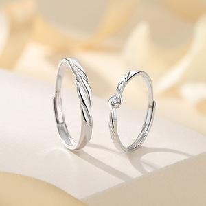 Anillo <span class=keywords><strong>de</strong></span> <span class=keywords><strong>Pareja</strong></span> Simple <span class=keywords><strong>de</strong></span> Plata <span class=keywords><strong>de</strong></span> Ley 925 con Circonita, <span class=keywords><strong>Anillos</strong></span> Ajustables Abiertos para Hombre y Mujer, Joyería <span class=keywords><strong>de</strong></span> Compromiso y Boda para Enamorados - Product Image 4
