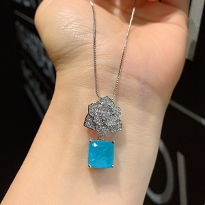 Fashion Eco-friendly Copper Romantic Events Floral Pendant <b>Earrings</b> <b>Set</b> 10*10MM Blue Zircon Flower Jewelry <b>Set</b> for Women - Product Image 2