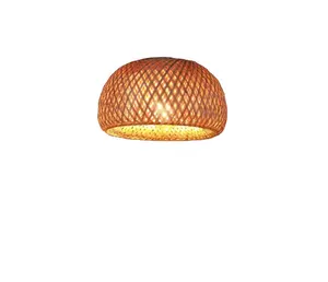 Handmade Round Lamp Shade Lantern Woven Rattan Pendant Light Paper Rope Rattan Lampshade