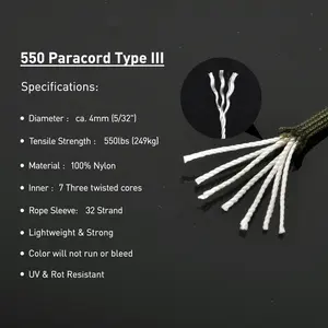 Nylon Polyester Survival Paracord 550 Tipo I II III IV Parachute Cord 5mm 4mm 3mm 2mm Para Cord 550lbs Paracord Rope