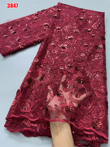 3847 프랑스 얇은 명주 그물 메쉬 레이스 원단 5 야드 도매 아프리카 자수 그물 레이스 신부 웨딩 드레스에 대 한 스팽글과 - Product Image 6