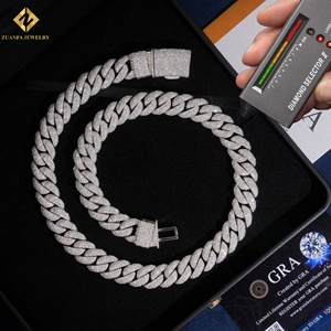 Chaîne cubaine pour homme en argent 925 certifiée GRA, avec moissanite de 14 mm, plaquée rhodium, style hip-hop, taille brillant rond, micro-incrustation - Product Image 1