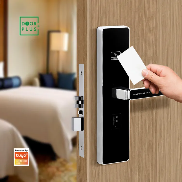 Doorplus kunci pintu Digital Hotel, sistem manajemen Cerdas kartu pintar kunci pintu Tuya Ttlock Hotel App kunci pintu pintar