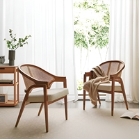 Fauteuil en bois de chêne massif avec dossier au design nordique en rotin véritable Chaises de salle à manger en canne française pour restaurant café