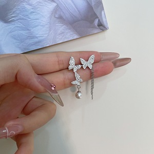 S925 <b>Silver</b> Butterfly Drop <b>Earrings</b> For Women Elegant Design Everyday Wear <b>Stud</b> <b>Earrings</b> With Pearl Detail - Product Image 3