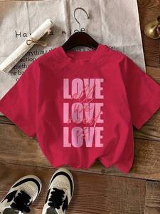 T-shirt da donna con stampa Love Letter, manica corta, girocollo, vestibilità ampia, casual, per tutte le stagioni, top in jersey di cotone 100%. - Product Image 3