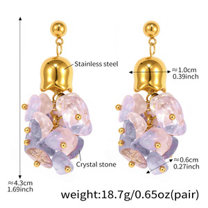 Pendientes Minimalistas de Piedra Natural Irregular, Pendientes de Amatista y Citrino, Pendientes Largos de Acero Inoxidable con Borla para Mujer - Product Image 6