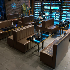 Ensemble table et chaises <span class=keywords><strong>de</strong></span> restaurant moderne Mcdonald Pizza Coffee Shop café carré en bois et cuir pour restaurant - Product Image 1