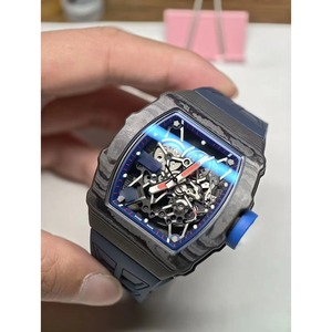 3501 Top-quality Carbon Fiber Material Sapphire Crystal Black Rubber Strap Unisex Wristwatch <b>Automatic</b> Mechanical Hollow 20mm - Product Image 3