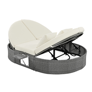 Modern Outdoor Sun <b>Bed</b> Patio 2-Person Daybed Cushions Pillows <b>Rattan</b> Iron <b>Frame</b> Garden Reclining Chaise Lounge Adjustable - Product Image 4