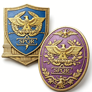 Emblema de Águila Romana SPQR, Chapado en Oro, Latón, Esmalte Duro, Arte Antiguo Coleccionable, Forma Rectangular - Product Image 4