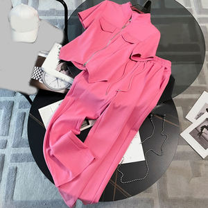 Nouvel Ensemble Décontracté Sport Chic 2025 pour Femme : Robe d'Été Courte avec Fermeture Éclair et Pantalon Large Populaire à Manches Courtes - Product Image 3