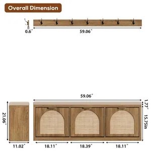 Banc à chaussures de rangement <span class=keywords><strong>avec</strong></span> <span class=keywords><strong>porte</strong></span>-<span class=keywords><strong>manteau</strong></span> mural - Product Image 3