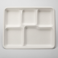 Plateaux écologiques à 5 compartiments Assiettes alimentaires en papier en gros Plateaux à lunch biodégradables en bagasse pour restaurants