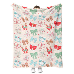 Siêu mềm Preppy coquette màu hồng mùa đông Bow Cây giáng sinh in ấn chăn dễ thương Xmas món quà mờ lông cừu flannel ném chăn - Product Image 1