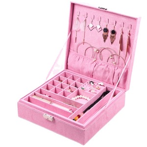Custom Jewelry Travel Case Jewelry Case Travel Organizer <b>Velvet</b> Pink Jewelry <b>Box</b> Case - Product Image 2