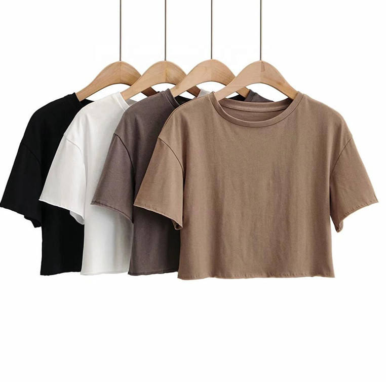 Manufacture Custom Cropped Graphic Tee Cotton Womens T-shirts Fitness Fit T Shirts Ladies Logo Women Crop Tops Tshirt For Women