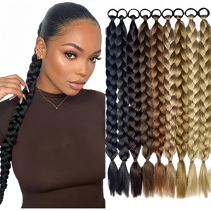 Extension per <span class=keywords><strong>capelli</strong></span> a coda di cavallo sintetica intrecciata lunga 24 pollici per donna, nera o marrone, con cordino, in fibra resistente alle alte temperature - Product Image 3