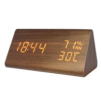 Meja Segitiga Elektronik Desktop Multifungsi Modern Jam Alarm Digital LED Kayu dengan Kelembaban Suhu
