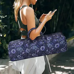 Bolsa de transporte de lona personalizada ecológica para academia, bolsa de ioga impermeável com logotipo impresso, tapete de ioga feito de poliéster durável