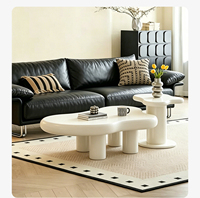 Ensemble de tables basses de salon créatives en pierre de luxe, design nuage blanc crème moderne