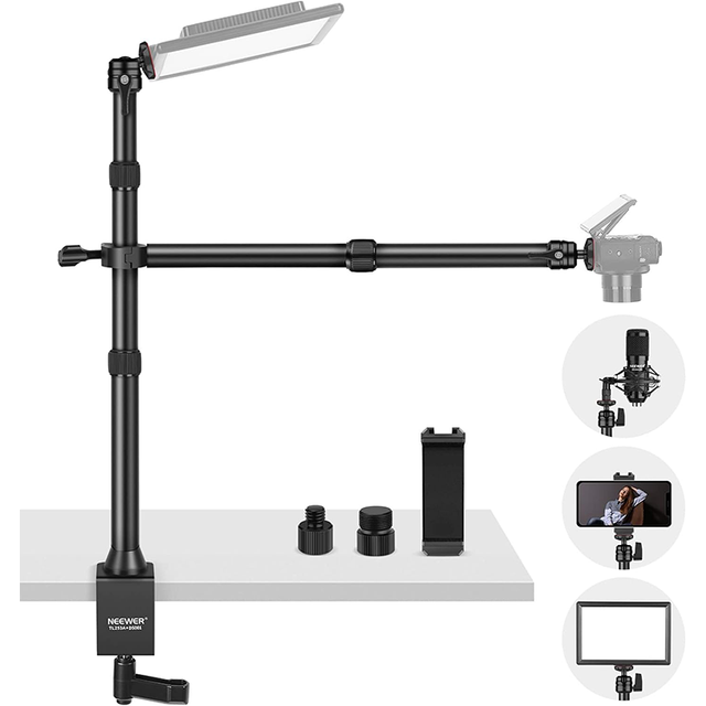 NEEWER Tabletop Overhead Camera Mount Stand with 2 Section Telescopic Extension Arm TL253A+DS001