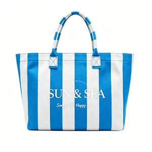 Sac fourre-tout structuré trapézoïdal personnalisé à rayures contrastées pour femme, idéal pour la plage, les fêtes, les vacances et le shopping, sac à main robuste - Product Image 2