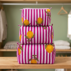 Pochette matelassée unisexe en coton écologique faite à la main, motif tulipe, pour rasoir et maquillage, avec fermeture éclair, style bohème floral, sacs cosmétiques - Product Image 1