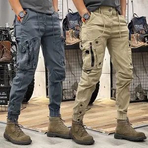 Moda American Heavyweight Jogger Hombres Cargo Pant Otoño Invierno Hombres Casual Cordón Nine-Minute Workwear Pantalones