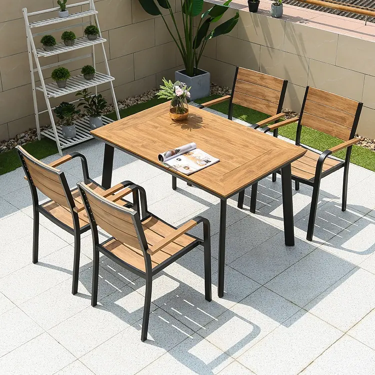 Outdoor Patio Table Set Modern Rectangle Furniture Metal Garden Dining Sets Courtyard Furniture Table And Chairs Set