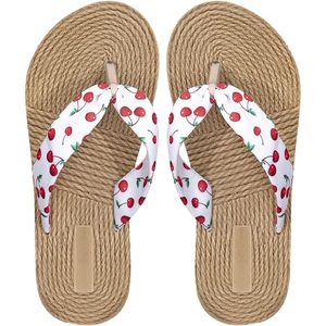 FOXA Women's Cherry Print Flip Flops Thick Sole <b>Flat</b> <b>Sandals</b> Summer Slides Anti-Slippery - Product Image 1