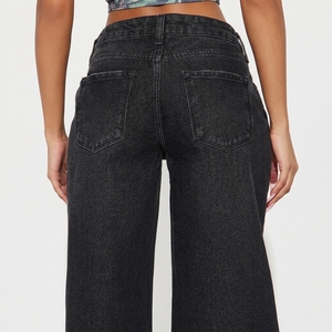 Jeans Baggy Neri da Donna OEM/ODM a Vita Alta, Gamba Larga, in Denim Lavato Effetto Vintage, Pantaloni Charcoal Vestibilità Ampia, Produzione di Fabbrica - Product Image 2