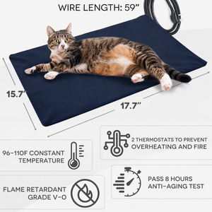 Tapis chauffant rectangulaire pour animaux de compagnie ZT pour chats, bleu marine uni, en polaire corail, pour l'hiver - Product Image 4