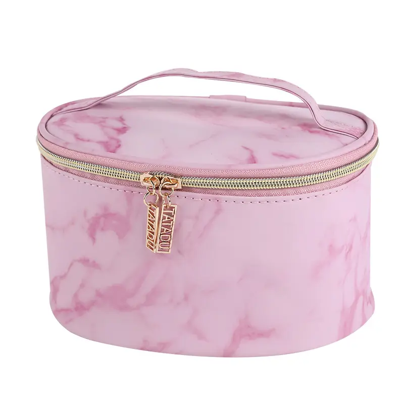 Portable Travel Cosmetic Bags Marble Waterproof Organizer Case With Gold Zipper For Girls