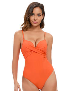 Traje de baño de talla grande para mujer europea americana con estampado de patrón sólido recortado en la espalda, transpirable ecológico - Product Image 3