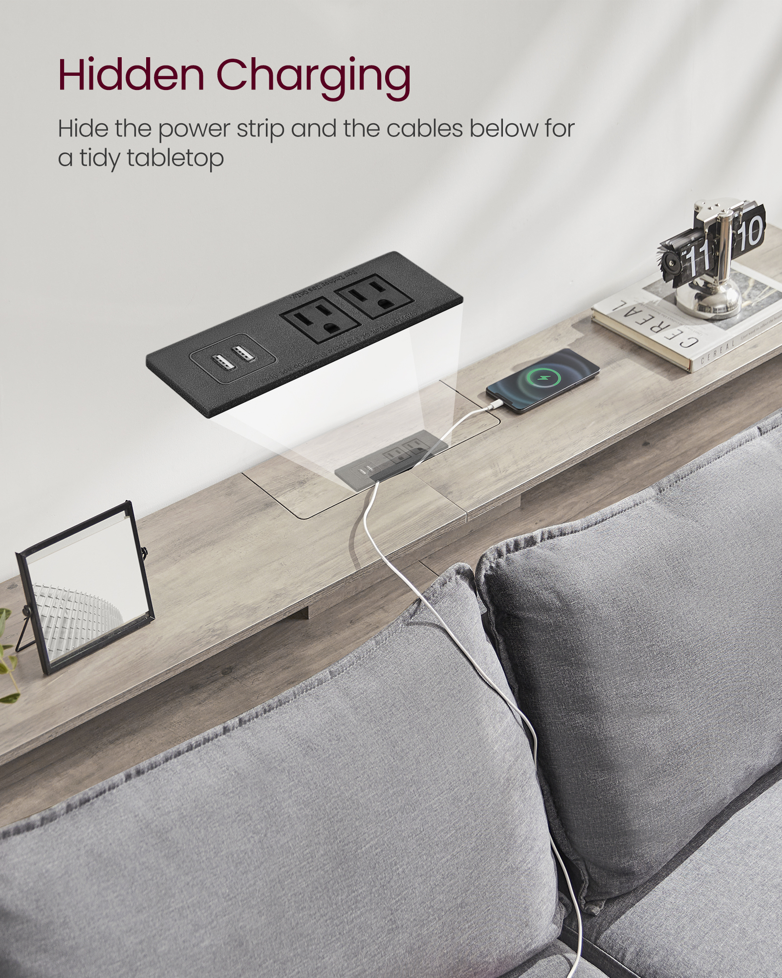 GOKHOMX Tavolo consolle da 180 cm con 2 prese e 2 porte USB, tavolo da ingresso stretto da 20 cm di larghezza, mobile dietro le divani, per soggiorno, ingresso corridoio, corridoio, marrone