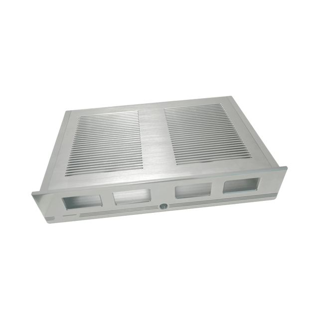 Silver Brushed Aluminum Amplifier Chassis with Heatsink Vents | Custom Audio Equipment Enclosure