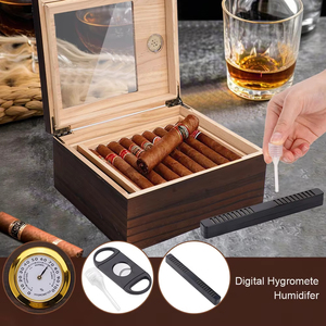 Humidor de madera para cigarros con tapa de cristal, higrómetro y divisor, caja específica para cigarros, estuche de almacenamiento de madera para el hogar, con capacidad para 20-50 cigarros. - Product Image 6