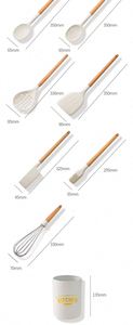 ชุดอุปกรณ์ครัวซิลิโคนด้ามไม้สีขาวนม ชุดตะหลิวทำอาหารแบบไม่ติดกระทะ - Product Image 2