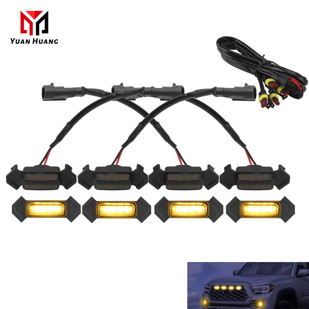 4 in1 LED 전면 그릴 하네스 퓨즈 앰버 라이트 중간 그리드 Led 작은 노란색 렌즈 하우스 하루 주행 등 너비 램프를 표시